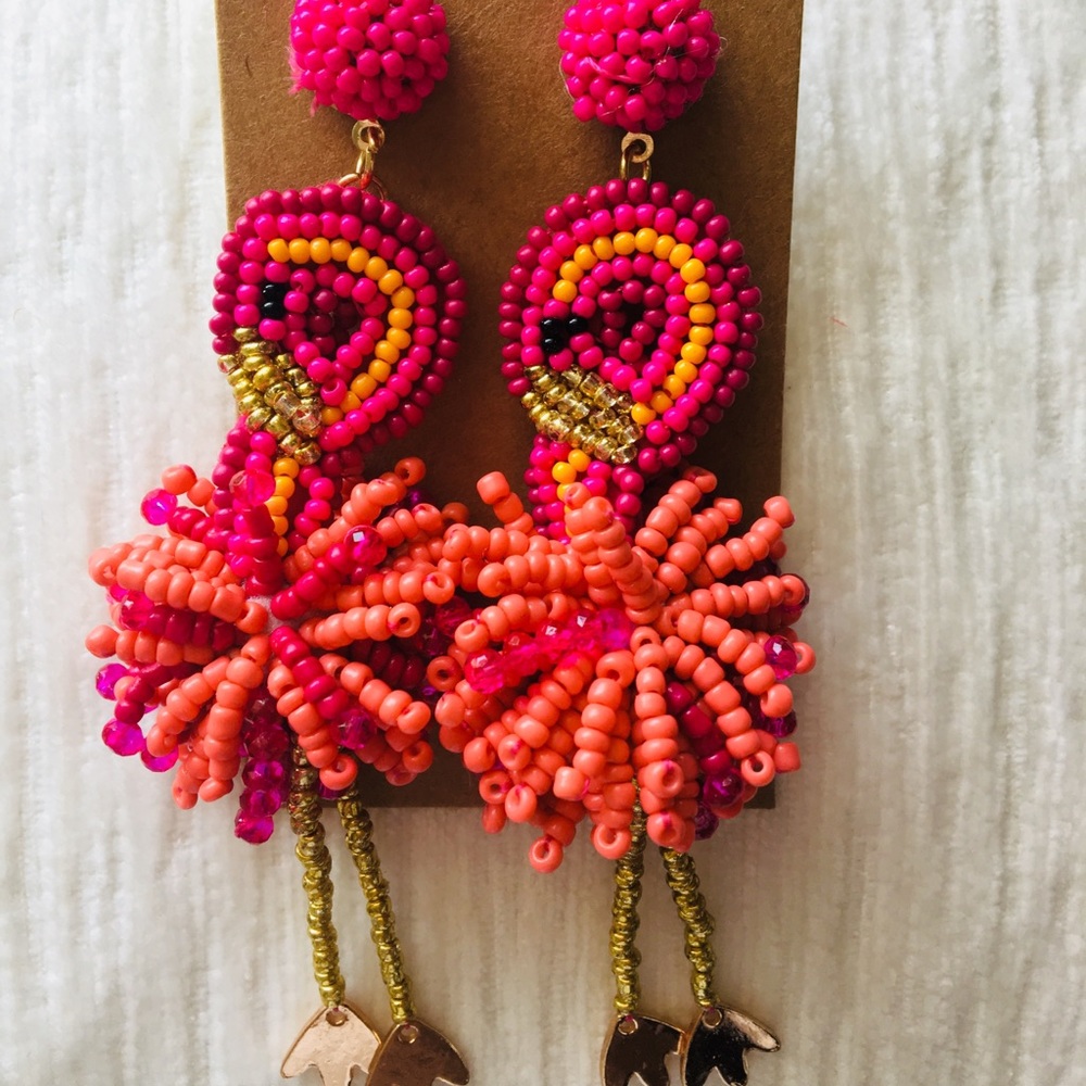 Flamingo beaded drop earrings